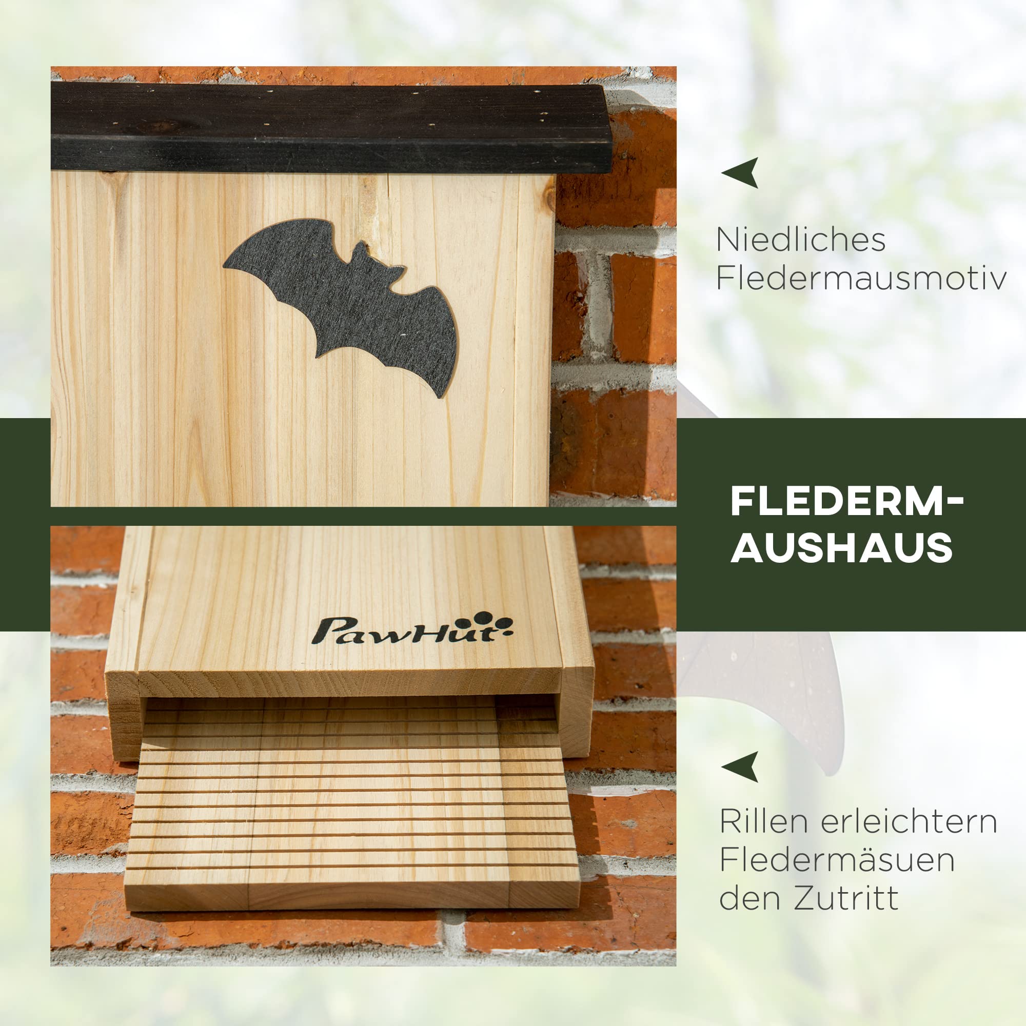 PawHut Fledermauskasten 3er Set Tannenholz Nistkasten 25 x 6 x 37,5 cm