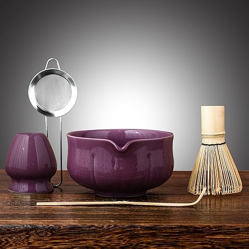 Miniatura 1 de Juego de batidor Matcha  Juego de té matcha japonés de 5 piezas con cuenco de cerámica matcha, batidor y soporte de bambú de 100 puntas, cuchara y