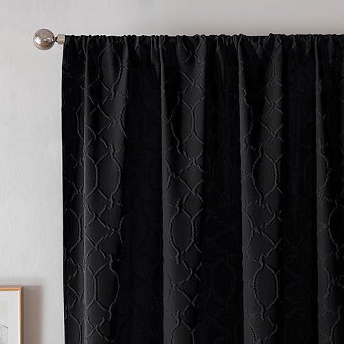 Simplebrand Grace Black Light Filtering Curtains for Bedroom 54 Inch Length 2 Panels, 3D Embossed Textured Thick Fabric Curtains, Soft Touching Casual Rod Pocket Drapes Privacy Curtains, 52" Wide
