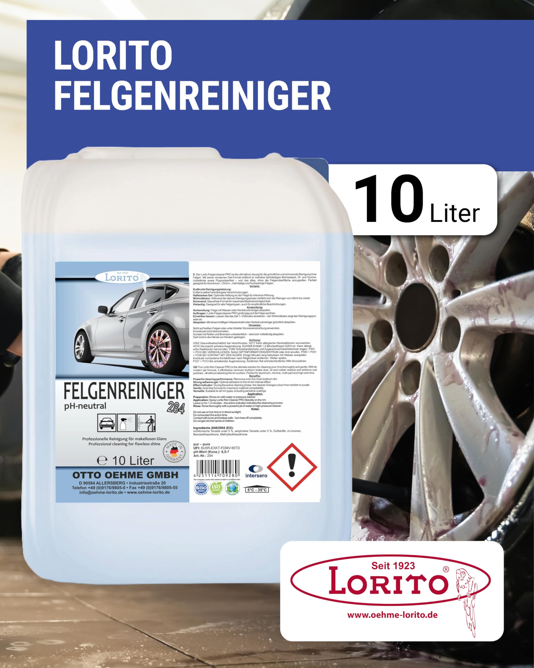 Felgenreiniger 10L für alle Felgentypen | Kraftvolles Reinigungsmittel für glänzende Felgen, entfernt selbst hartnäckige Verunreinigungen, langanhaltender Glanz