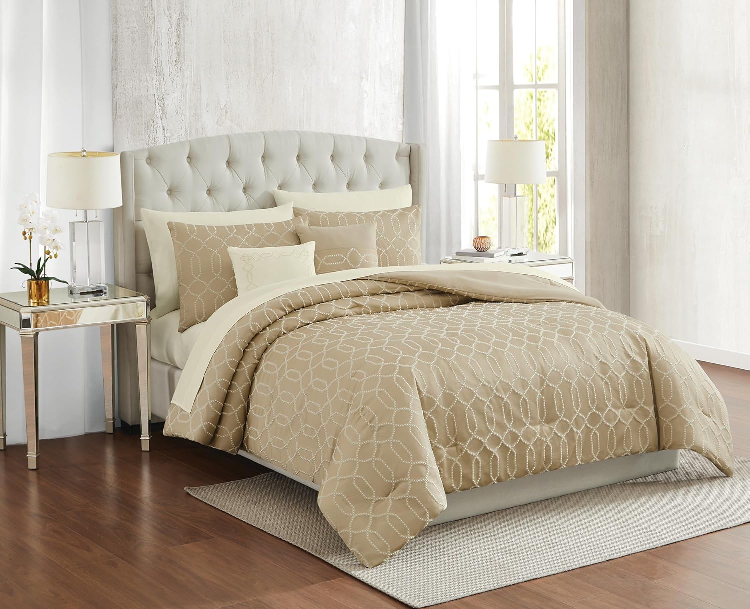 Victoria Geo Gold 9 Piece Queen Comforter Set