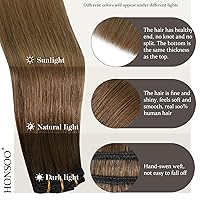 Vista 4 de Honsoo Extensiones de cabello humano real de color marrón con pinzas, marrón castaño, 15 pulgadas, 70 g, 7 unidades, cabello lacio sedoso y marrón