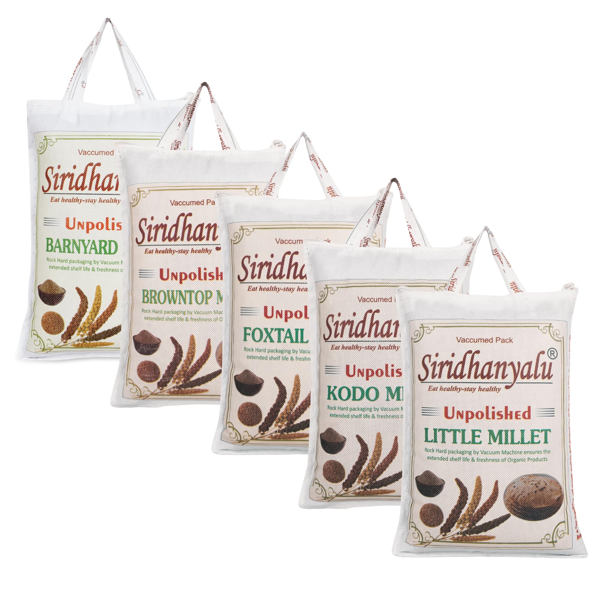 Unpolished Millet Siridhanyalu 5 Types Of Organic Millets Rice Little Kodo Browntop Barnyard & Foxtail -Punjabi Gwt. 2500 Gram