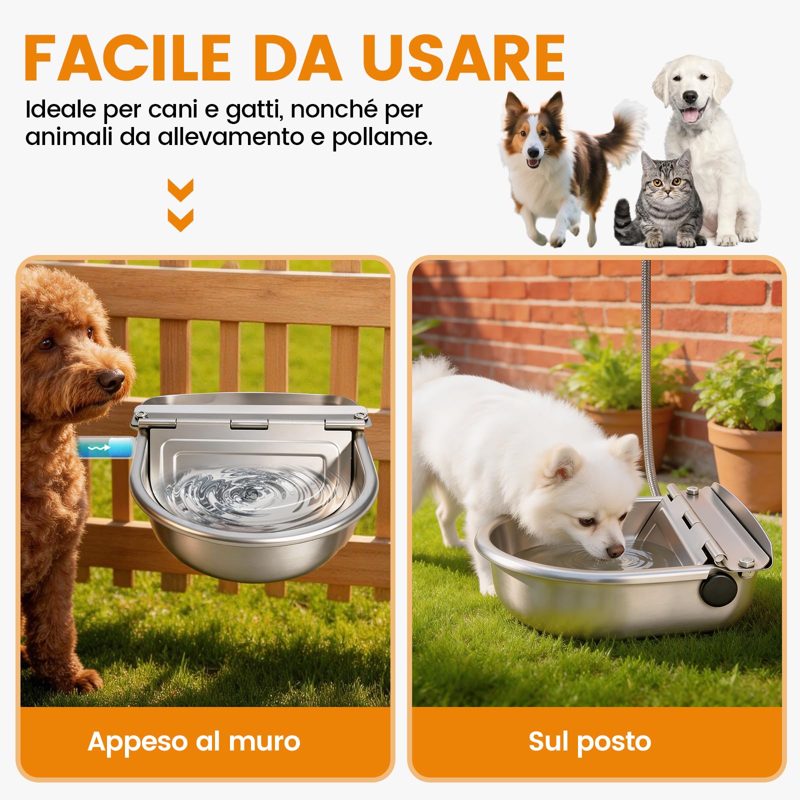Abbeveratoio Automatico per Cani con Valvola a Galleggiante Regolabile a 2 Pezzi, Ciotola per Bestiame in Acciaio Inox con Tappo di Scarico per Bovini, Maiali, Pecore e Cani