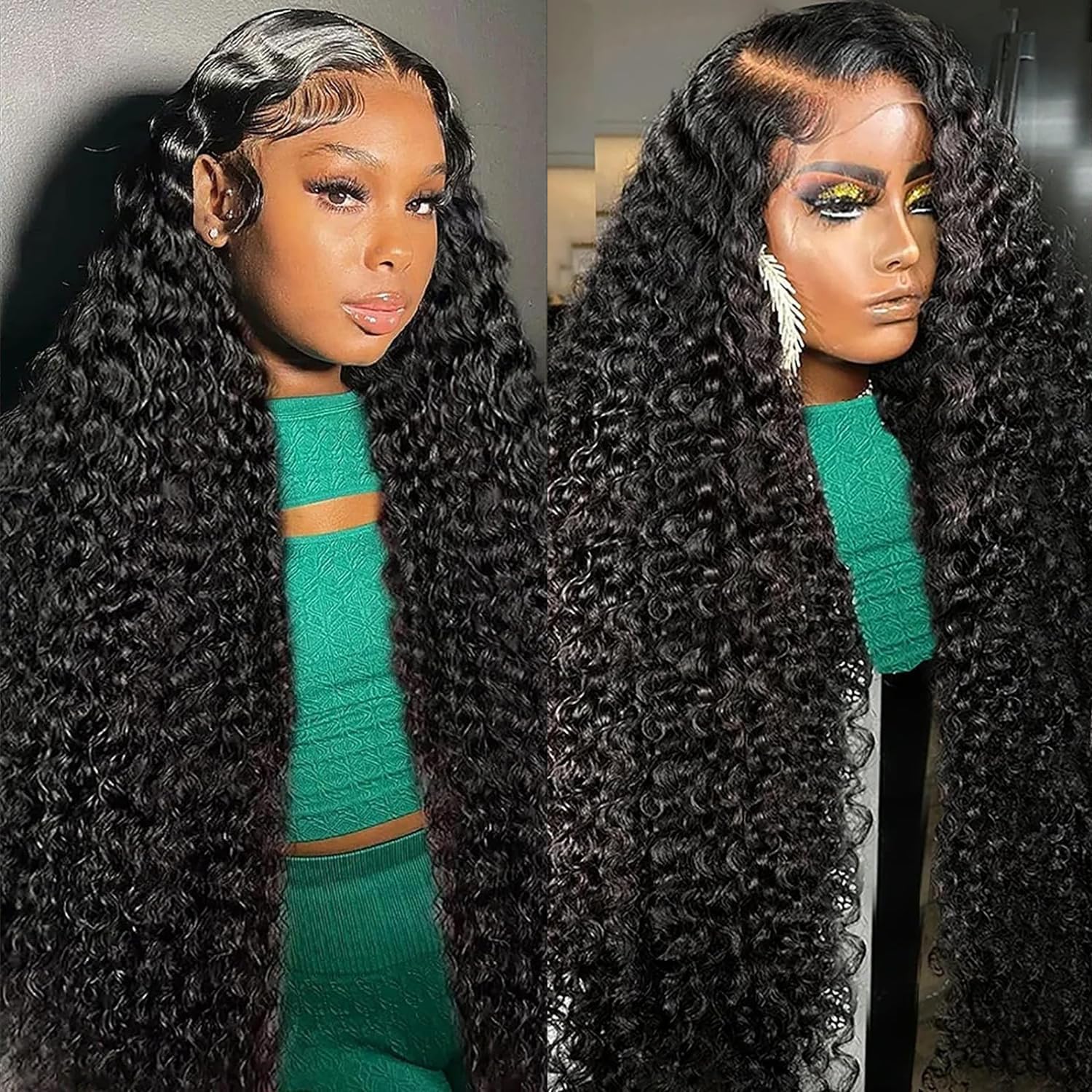 FYKD Deep Wave Lace Front Wigs Human Hair 13x6 HD Transparent Lace Front Wigs Human Hair 200% Density Deep Curly Human Hair Wig Pre Plucked Deep Wave