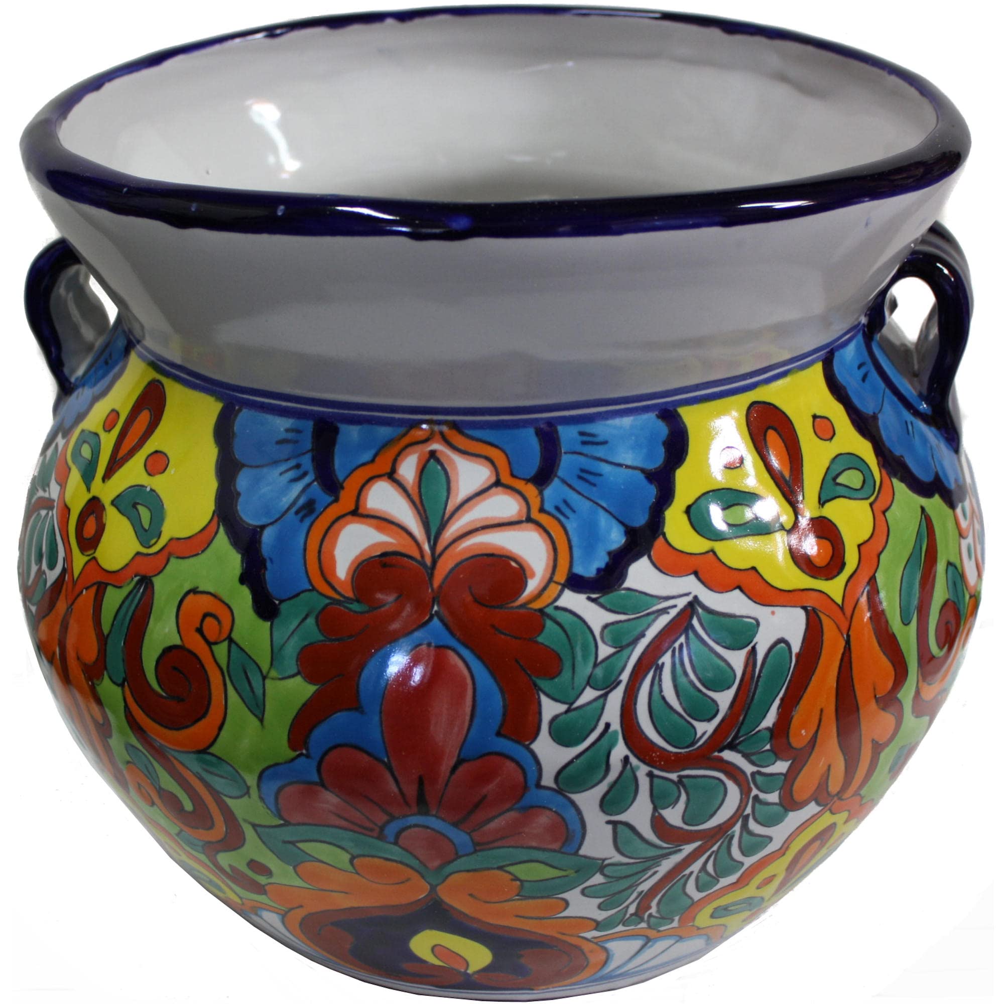 Fine Crafts Imports Indoors/Outdoors Medium-Sized Rainbow Mexican Colors Talavera Ceramic Garden Pot