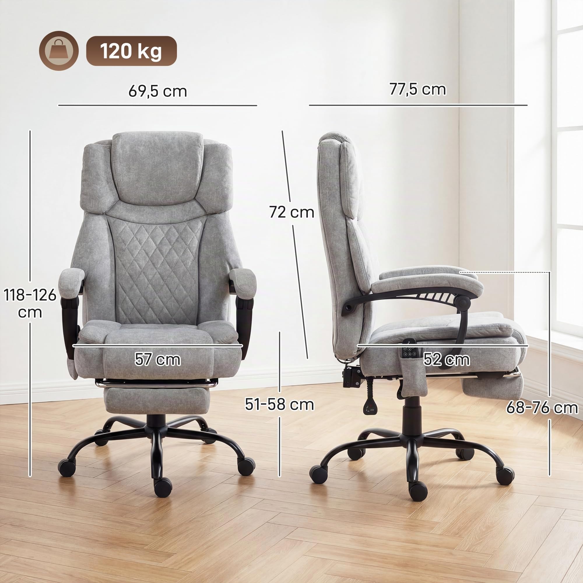 HOMCOM Bürostuhl mit Massagefunktion Ergonomisch Schreibtischstuhl Grau