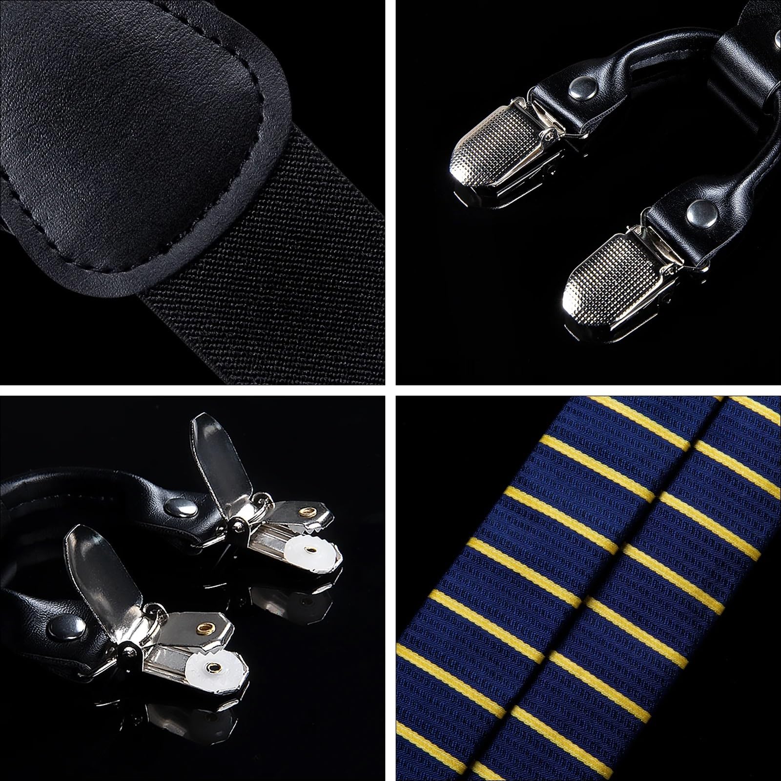 Ensemble de bretelles en cuir pour homme avec 6 clips et bretelles élastiques en soie, Bd-4005-7319, taille unique