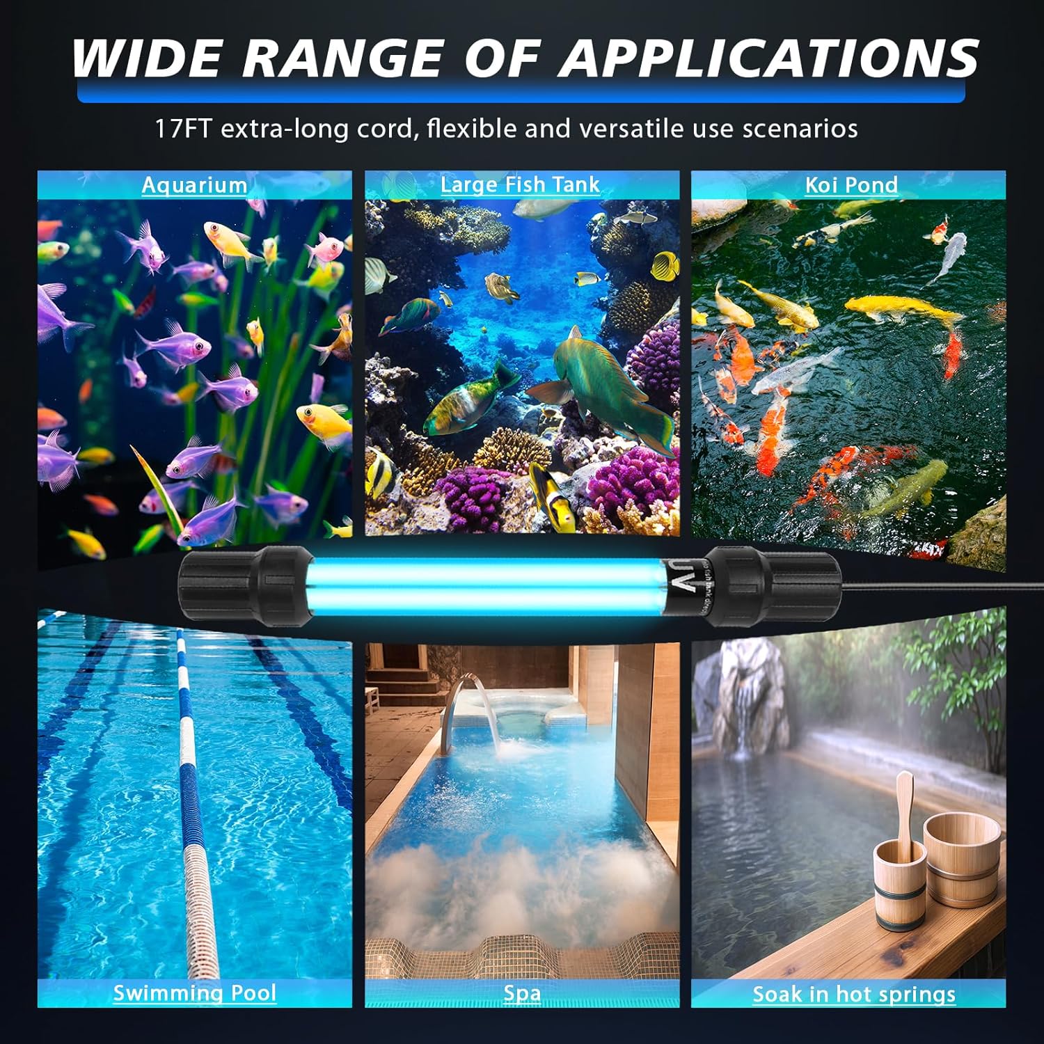 32W UV Submersible Aquarium Light for 100-2000 Gallon，Aquarium UV Light Water Clarifier for Pond, Pool, Hot Tub & Cold Plunge with Fish Tank Control