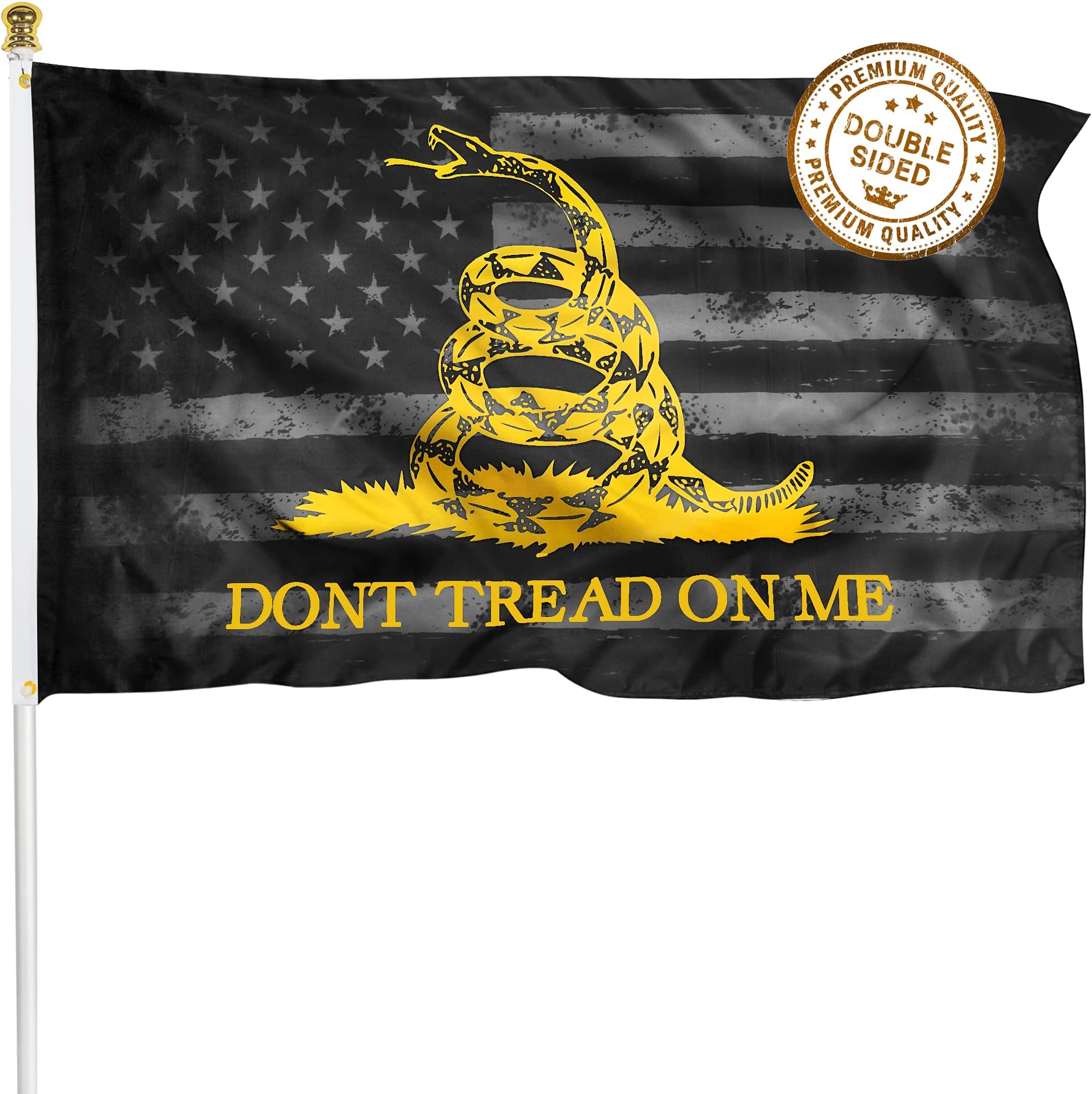 XIFAN Premium Double Sided Don't Tread On Me Gadsden Black American Flag - Heavy Duty 3ply Polyester Durable Vibrant Print Double Stitched - 3x5 FT Tea Party Rattlesnake Indoor Outdoor Banner