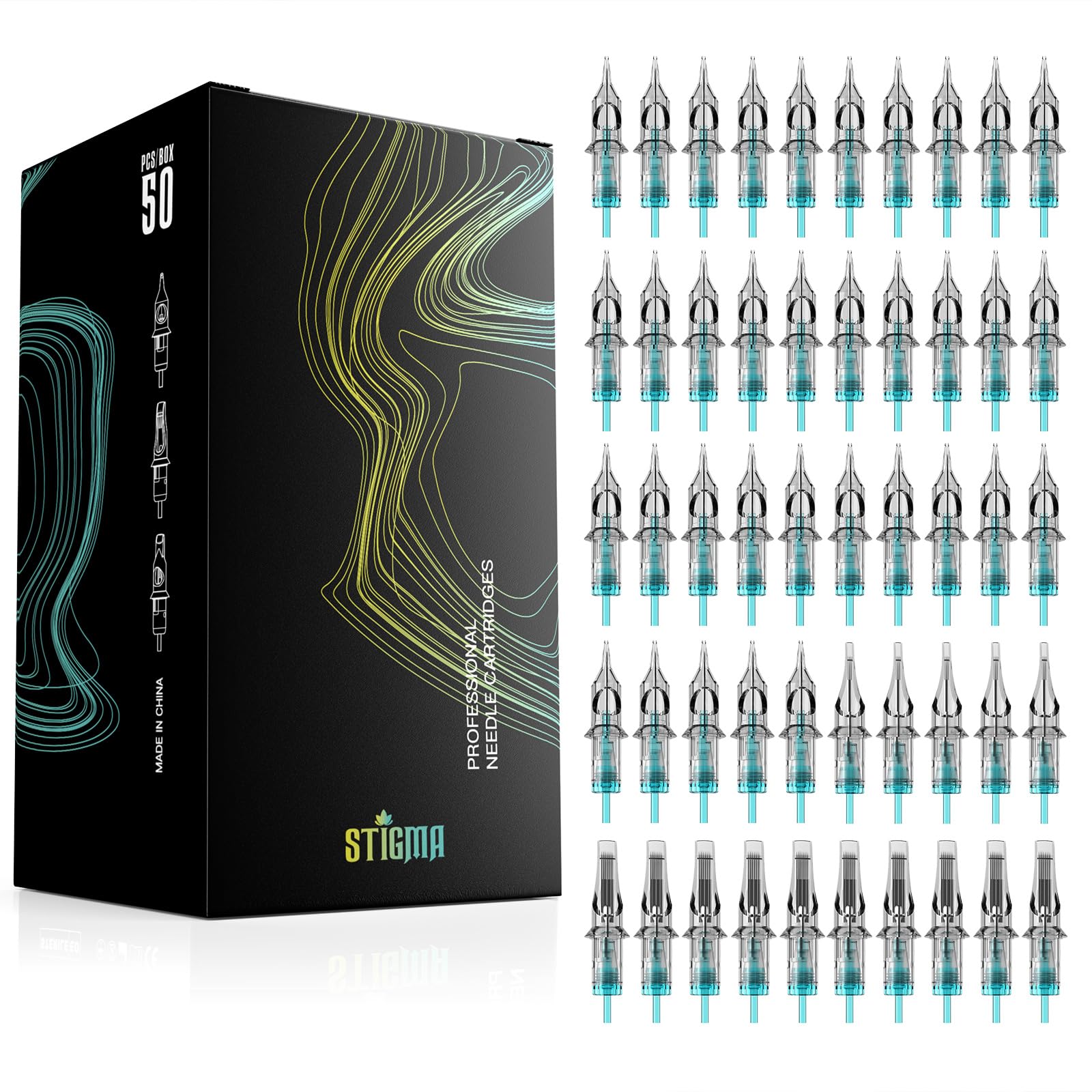  STIGMA 50pcs Assorted Tattoo Cartridges per KITU EU Standard Needles
| STIGMA 50pcs Mixed Tattoo Needles #12 for Europe