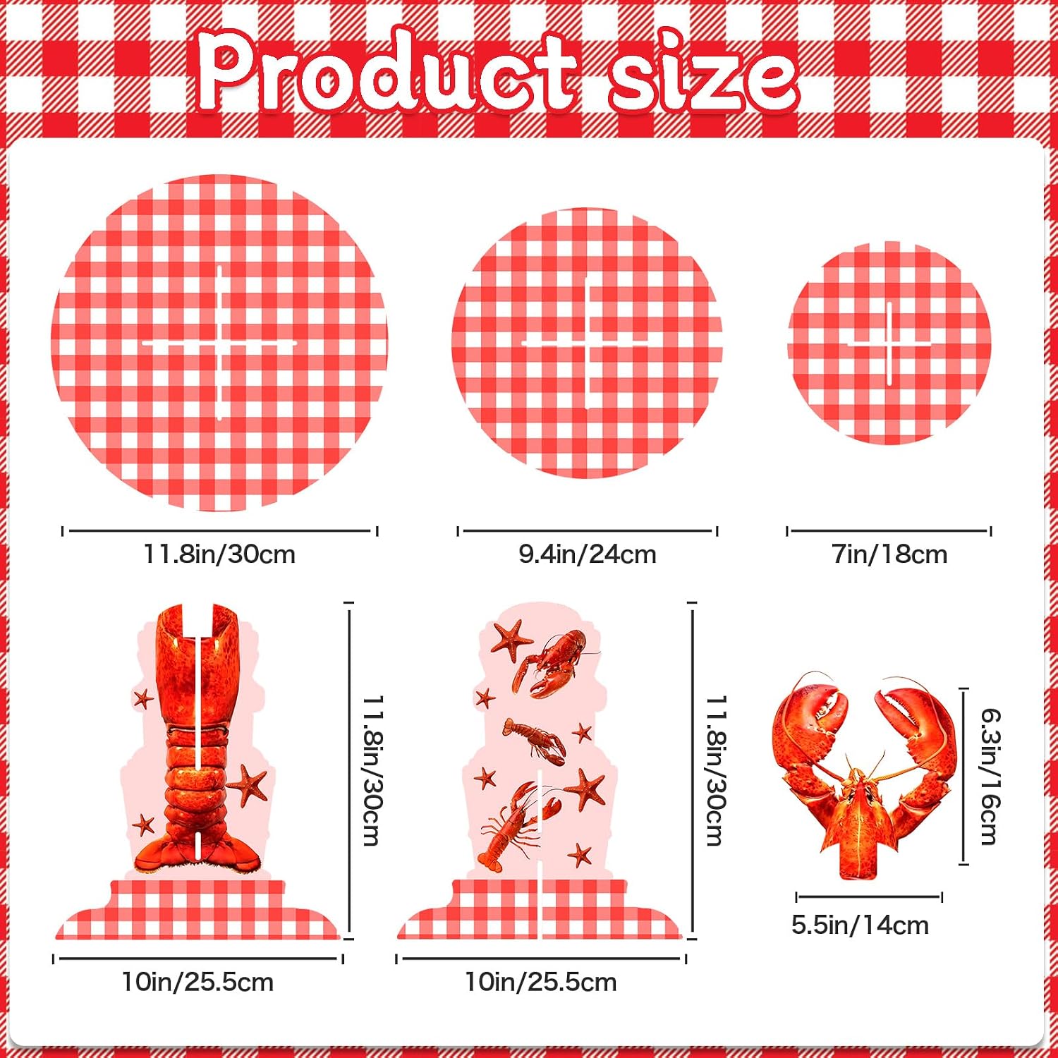 Lobster Boil Party 3-Tier Cupcake Stand, Red and White Gingham, Crayfish Theme Dessert Display for Party Decorations