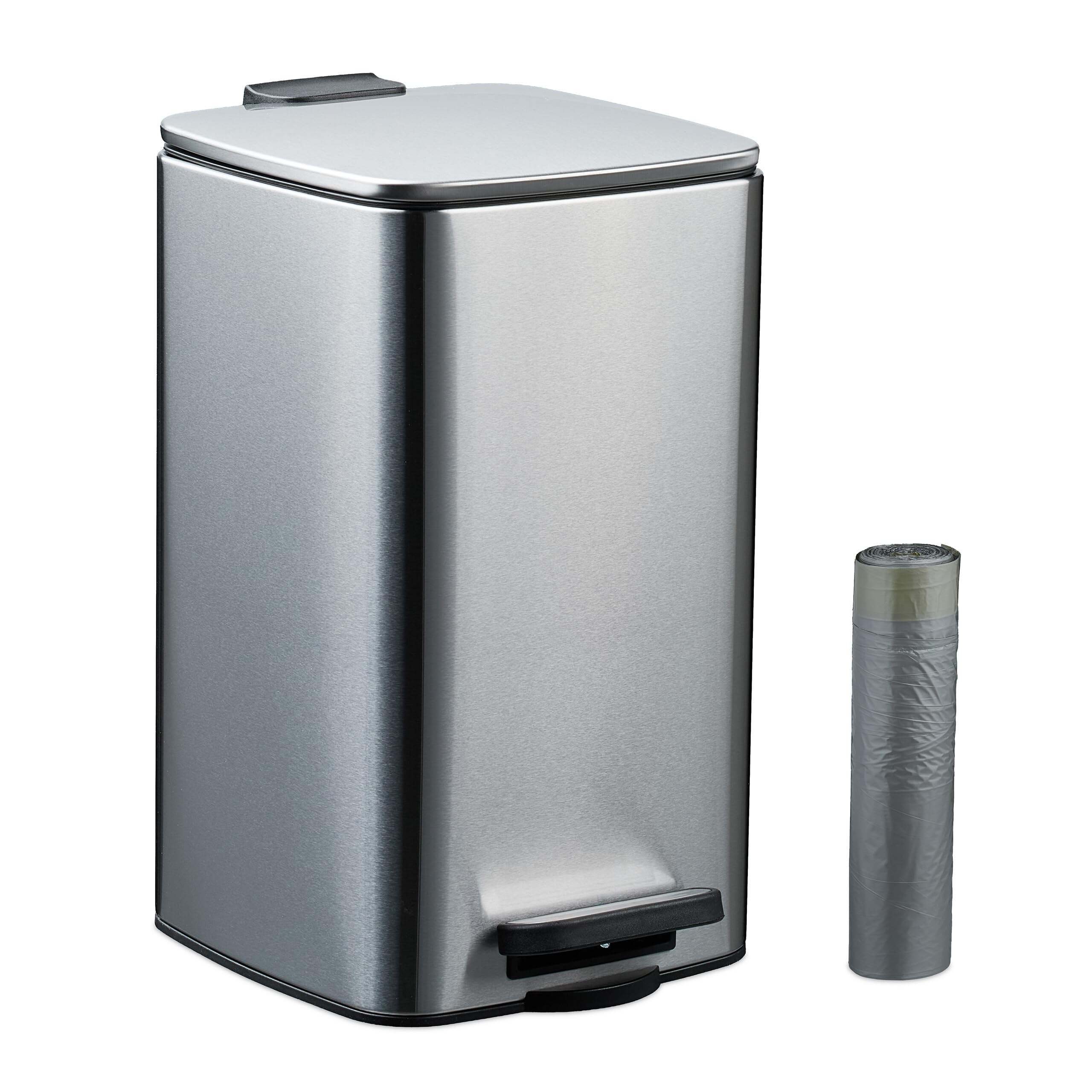 Relaxdays Bathroom Pedal Bin, 8 Litres, Soft-Close Lid, Removable Inner Bucket, Metal, Sanitary Waste, Toilet, Silver