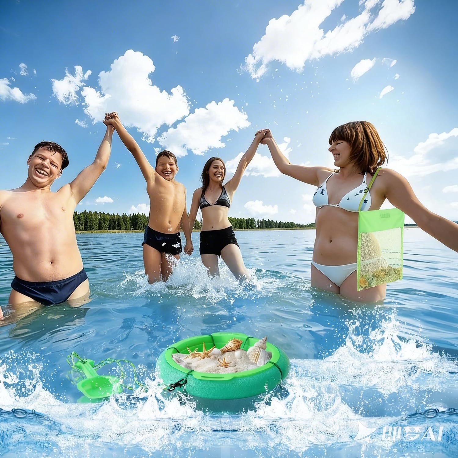 Roshtia 3 Pcs Shark Tooth Sifter Set Lightweight Sand Kits for Teeth Seashell Hunting Beach Floating Beach Sifter with Mesh Screen,Shovel,Seashell Bag for Outdoor Digging(Green)