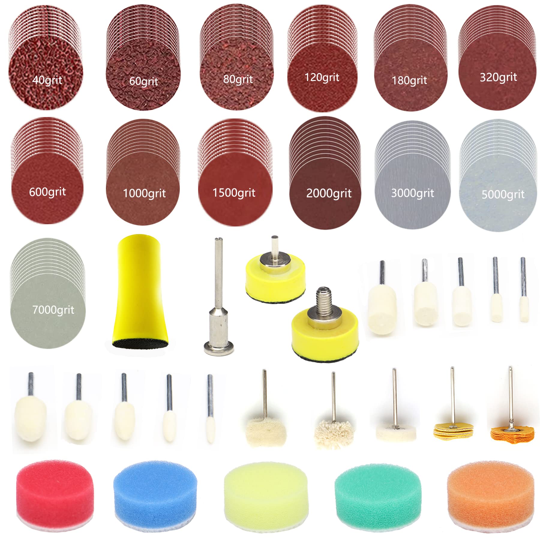 CTPICXM 149pcs 1inch Sandpaper 40-7000grit Sanding Disc with Polishing Buffing Wheel Set Shank Backing Pad,Polishing Pads and Buffering Pad for Drill