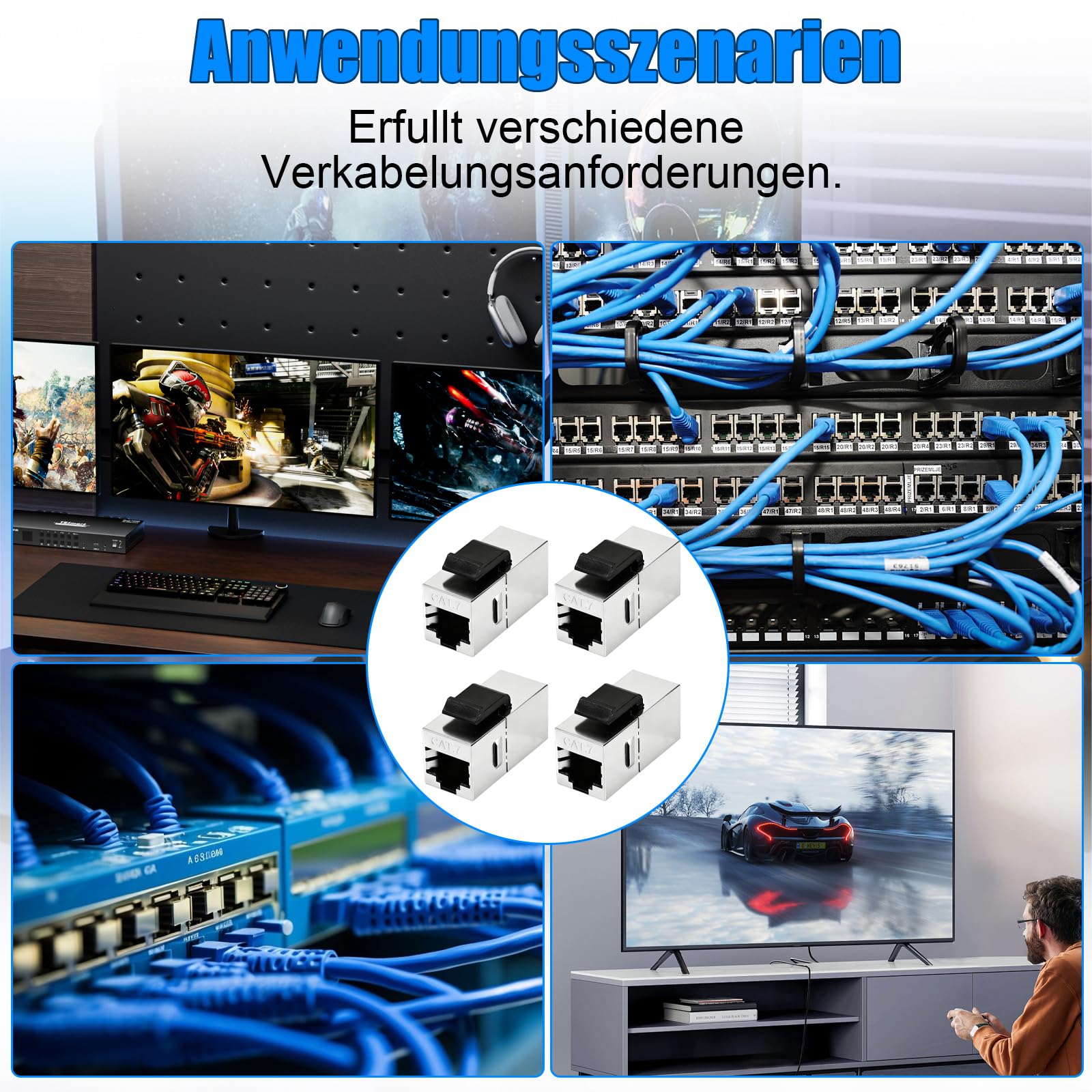 Joycabin 4 sztuki 10 Gbps CAT 7 Keystone moduł RJ45 ekranowany sprzęgło gniazdo łącznik do RJ45 kabel krosowy 10 Gbps LAN DSL Ethernet i może być używany jako Keystone