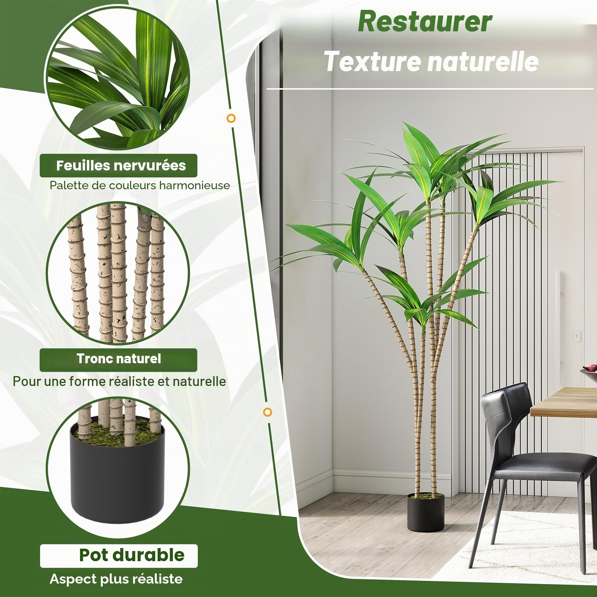 FIVMEN Plante artificielle Dracaena Fragrans Plantes d'intérieur Plantes artificielles Arbre artificiel comme réel avec pot Plantes artificielles Plantes artificielles Fausse plante pour salon