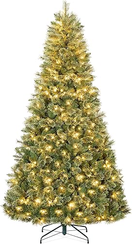 Best Choice Products Árbol de Navidad de cachemira preiluminado de 6 pies, decoración navideña artificial de alta calidad con conexión inalámbrica,