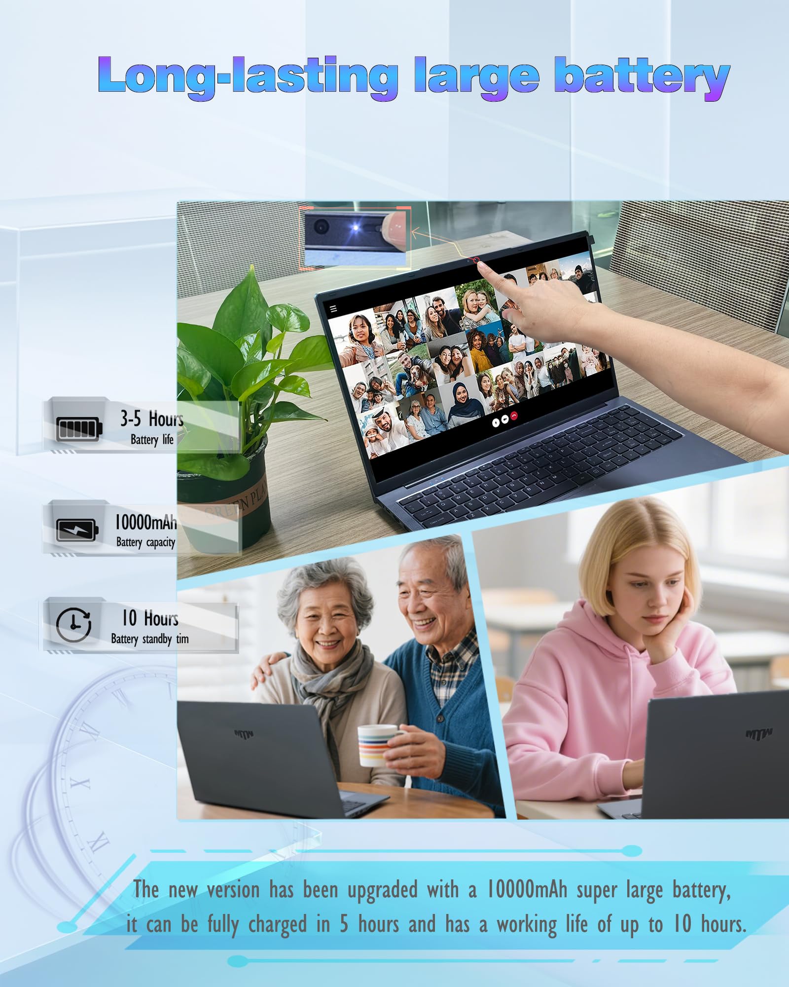 MYW Computer portatili da 17,3", Ryzen 5 3500U (fino a 3,7 GHz), RAM DDR4 da 8 GB, SSD da 512 GB, 1920 x 1080, tipo C (data), WiFi5, BT, RJ45, doppi altoparlanti stereo, tastiera retroilluminata