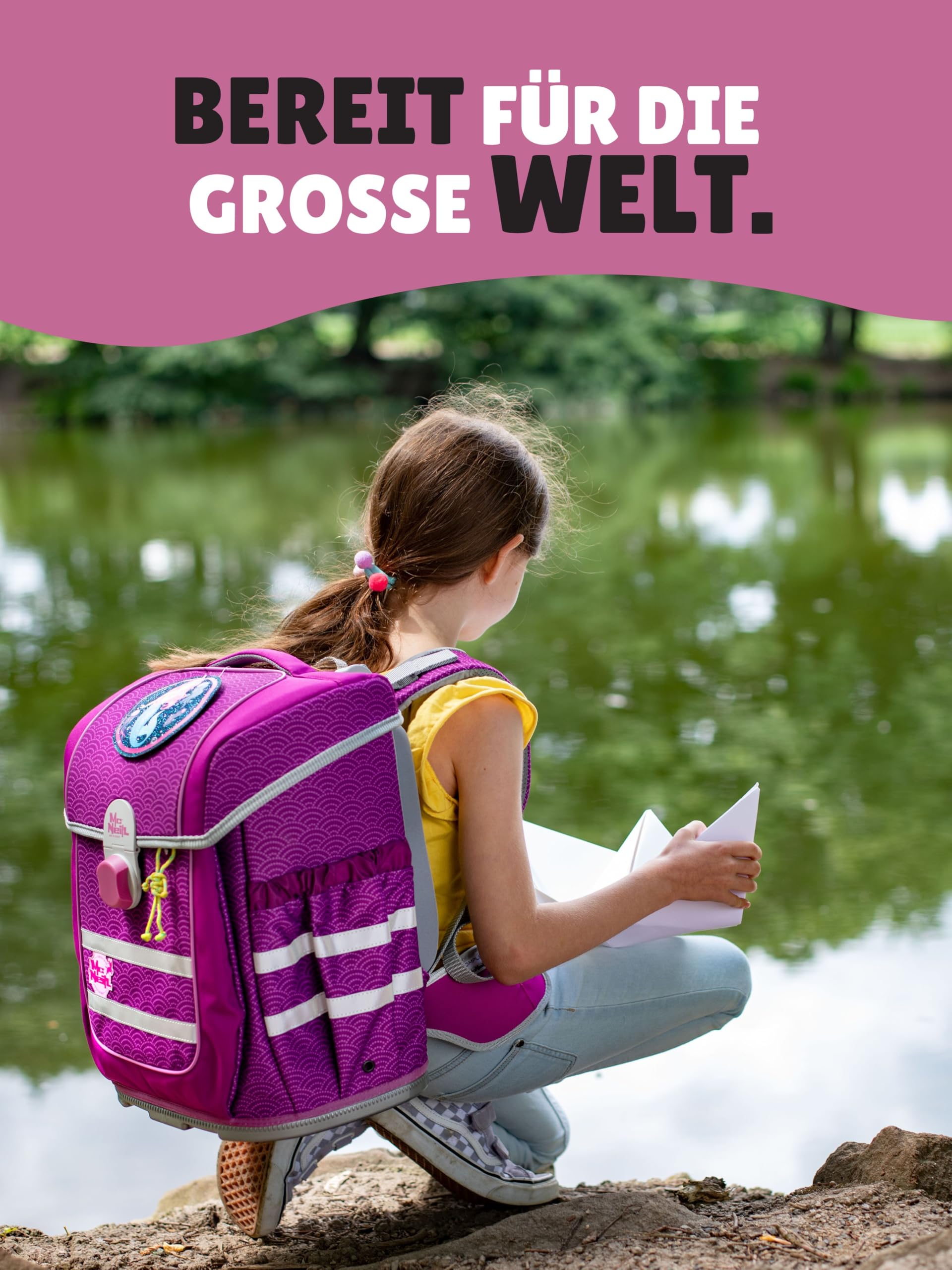 Familando - McNeill ERGO COMPLETE Schulranzen Set - 9-teilig mit Schultüte - Meerjungfrau - Ergonomisch & 3-fach verstellbar - 1150g leicht mit 20L Volumen & Reflektoren - aus recyceltem Ocean Plastic