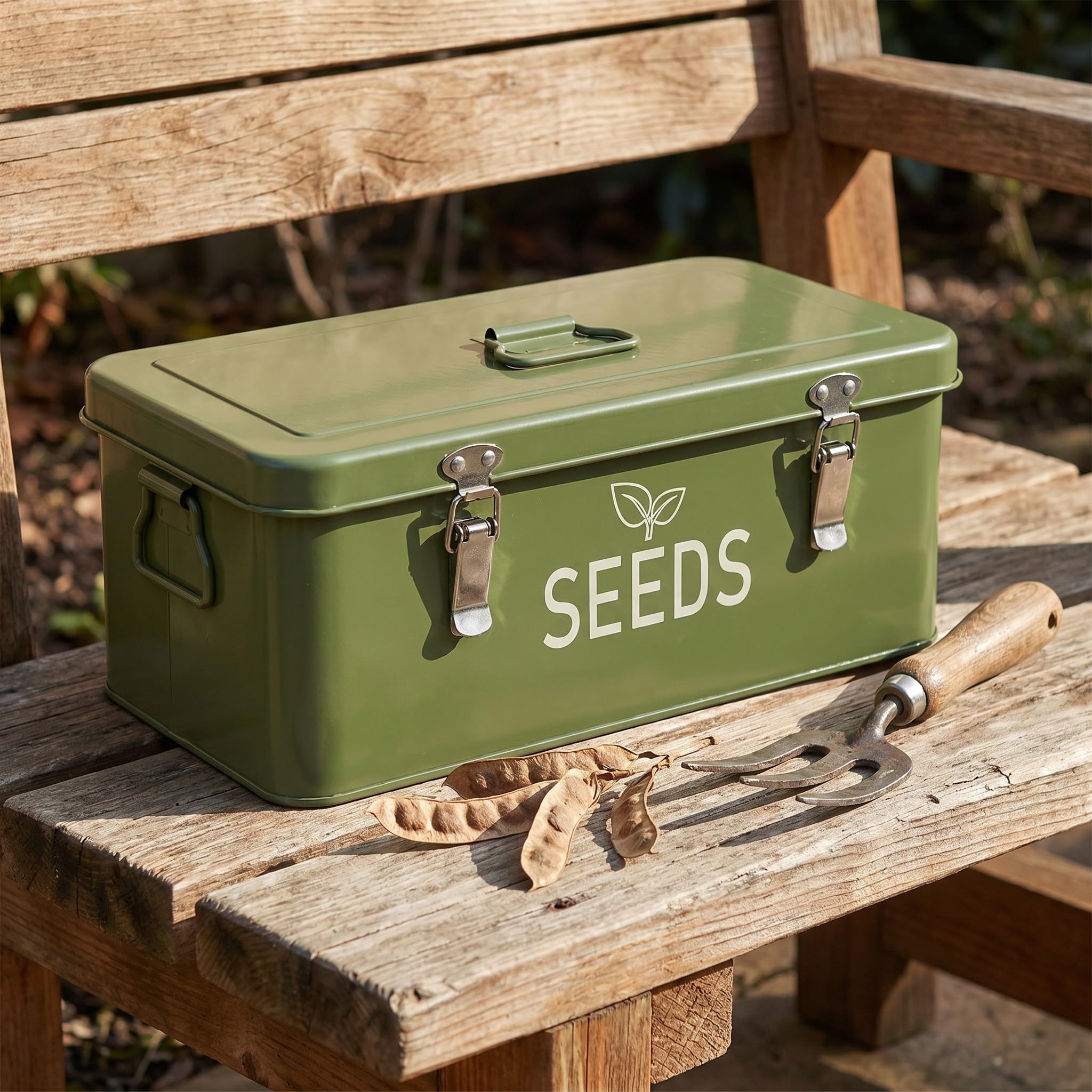 Toddmomy Samentütchenbox mit Trennfächern - Organizer-Etui mit 4 Fächern, Werkzeugaufbewahrung und Griff - Behälter zur Sammlung von Pflanzen- und Blumensamen (Dunkelgrün)