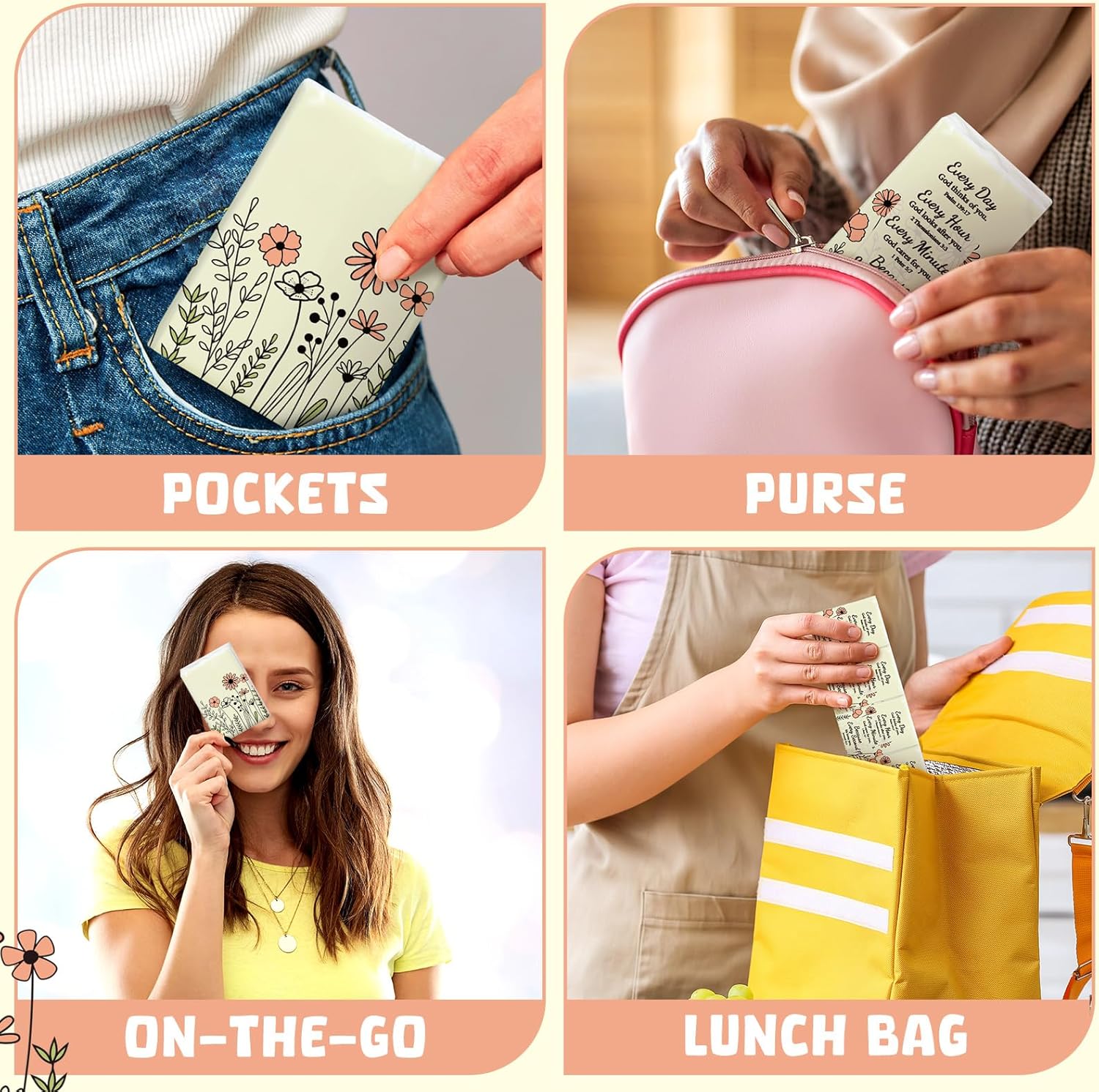 Ctosree 50 Pack Pocket Tissues Travel Packs Bulk 500 Sheet Small Tissues Pocket Packs 3 Ply Mini Travel Size Individual(Wild Flower) - Image 6