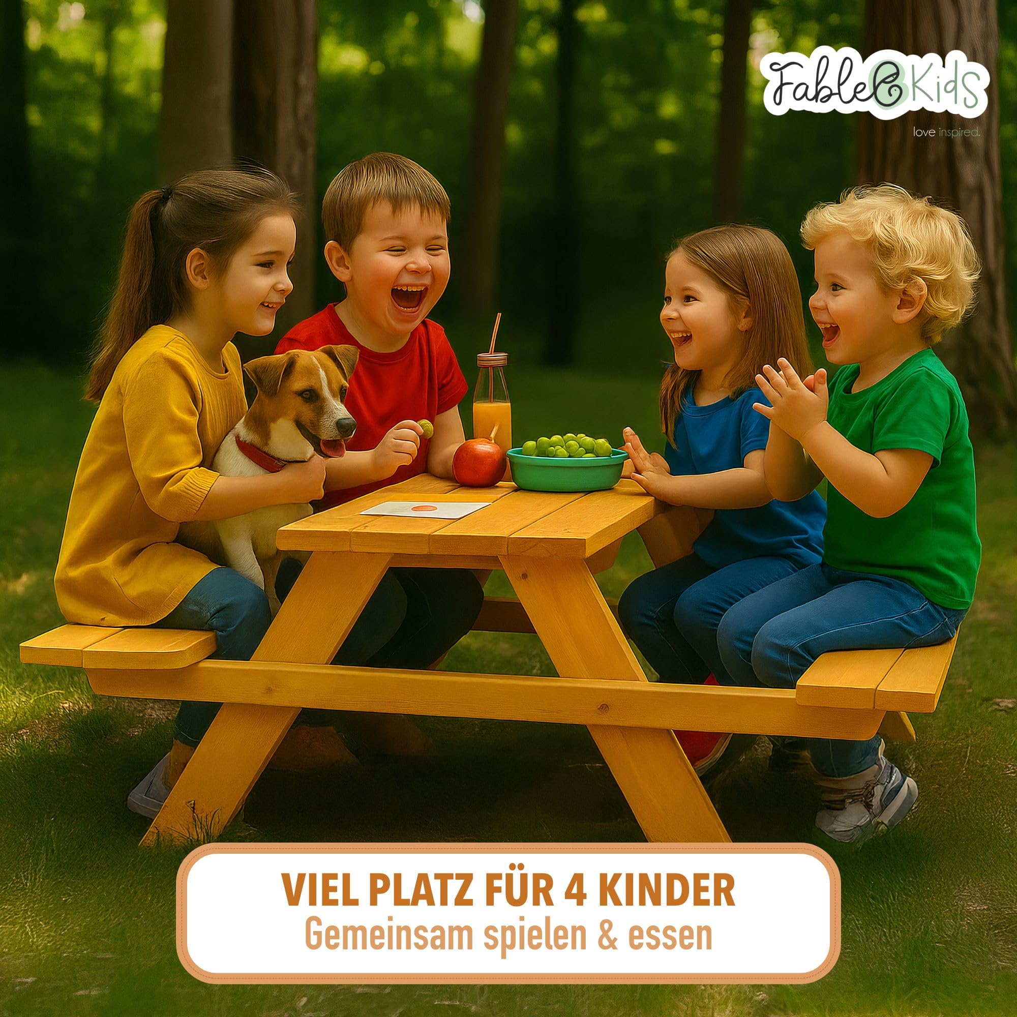 FableKids Kindersitzgruppe Outdoor | Kindertisch Kinderbank | Massivholz