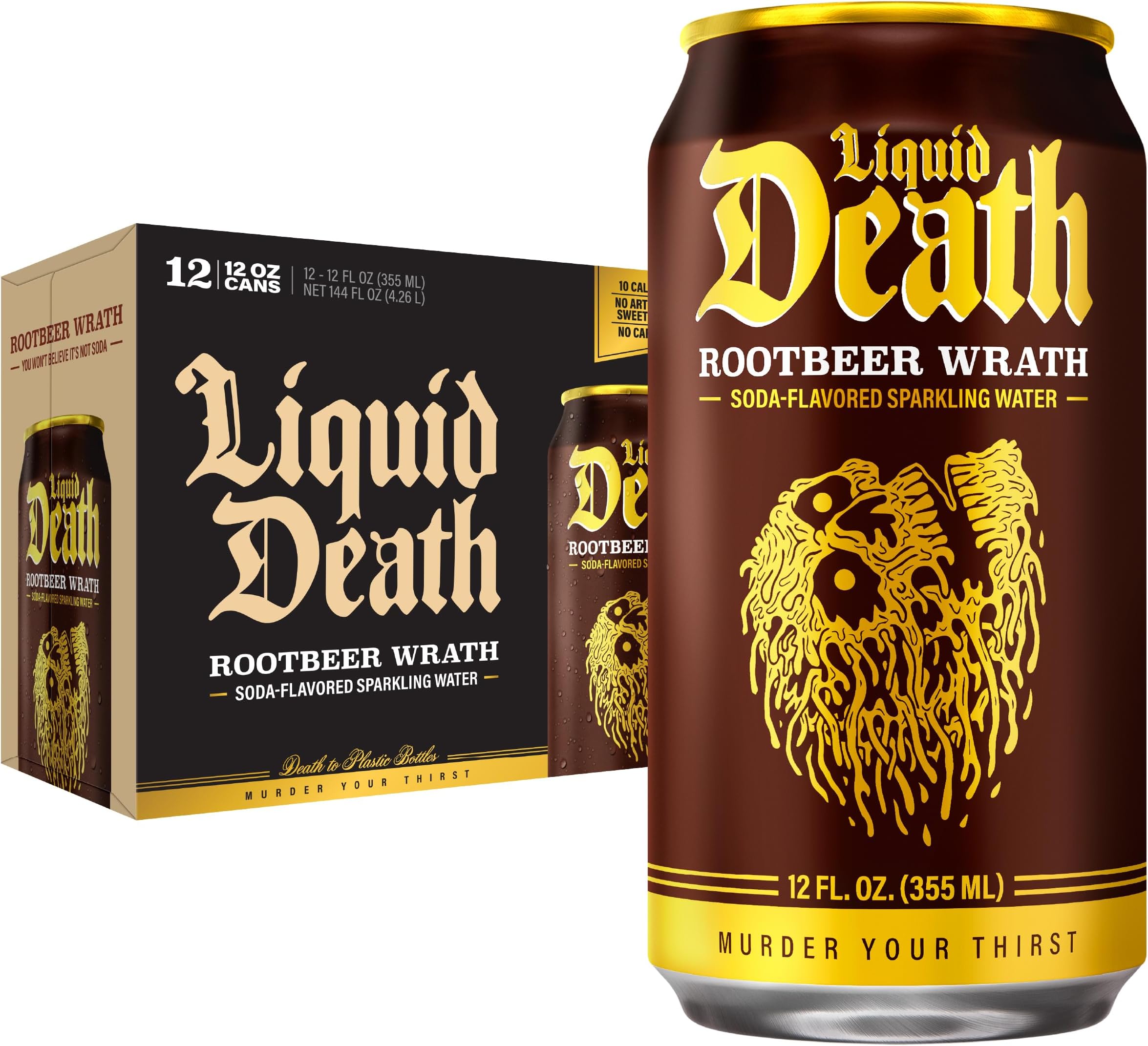 Rootbeer Wrath, Root Beer-Flavored Sparkling Water, 12-Pack (12oz Cans), Low Calorie & No Artificial Sweeteners