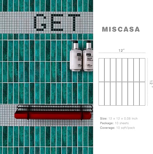 Miniatura 9 de Miscasa Azulejo verde para cocina, despegar y pegar, extraíble 3D recto, diseño lineal autoadhesivo para cocina, baño, sala de estar, pared de RV