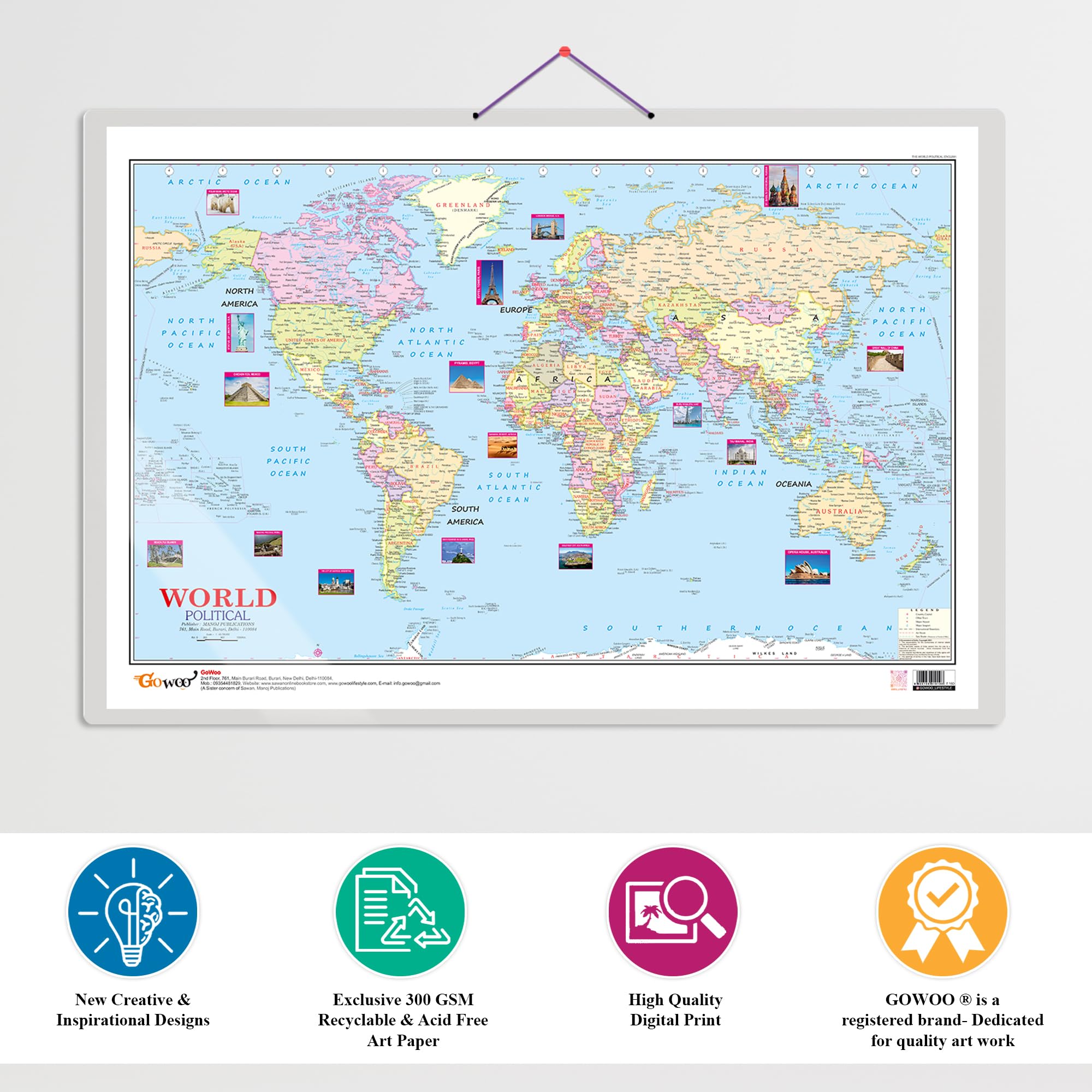 Gift pack of 3 Indian Road Guide & Political, World Political and Maharashtra Road Guide & Political Map Charts | 2