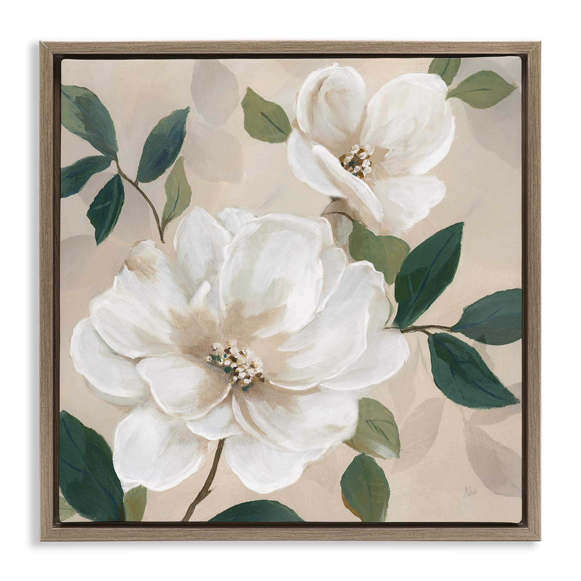 Stupell Industries Montalcino Elm (Textured) 'Serene White Magnolia Study'| Floating Frame Canvas Art
