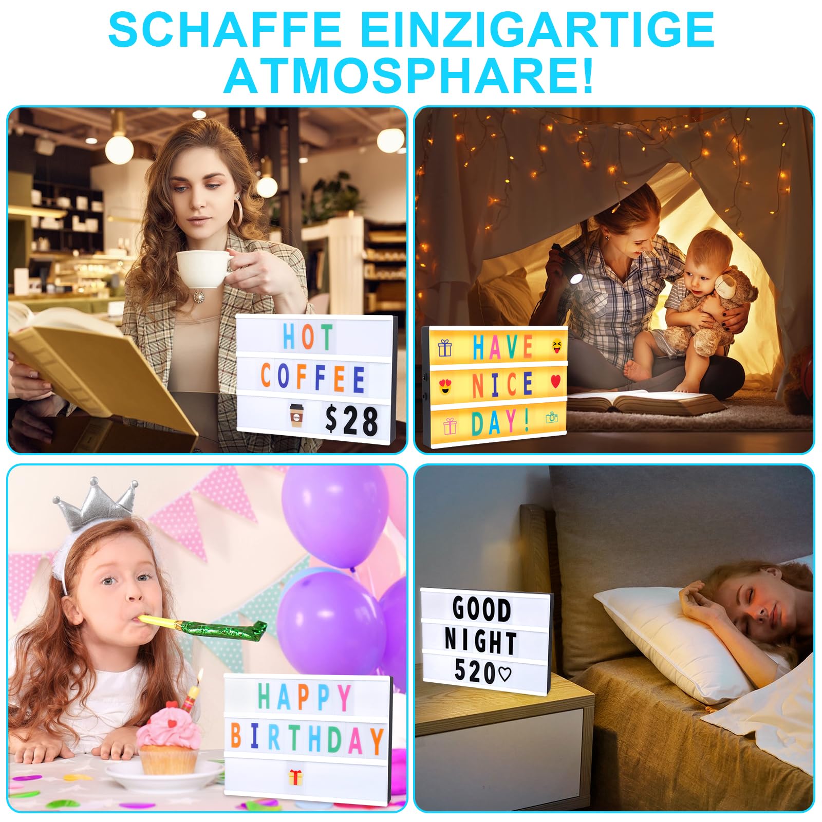 BONNYCO Light Box A4 Rose Or 16 Couleurs Avec 400 Lettres Et Emojis, 10 Cartes Premium