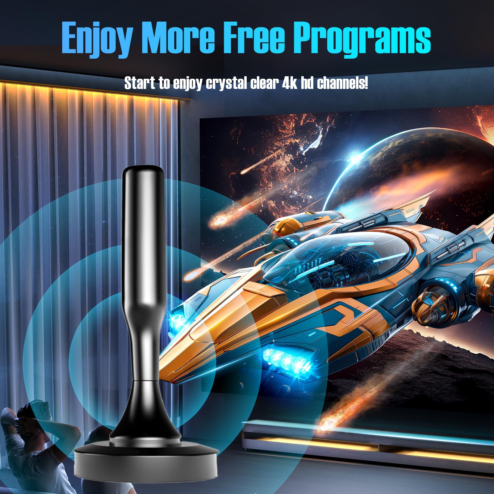 TV Antenna for Smart TV Indoor, TV Antenna for Local Channels,Digital Antenna for Smart tv Indoor,Easy Installation,Long Range HD TV Antenna,Support All TV-15 FT Coax HDTV Cable-Black — view 3