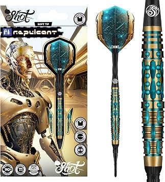Shot! Darts AI Replicant Soft Tip Dart Set 20g | 90% Tungsten Barrels | Center Weighted Black Titanium Coated | Pro Soft Tip Darts for Electronic Dartboard | Plastic Tip | Made in New Zealand