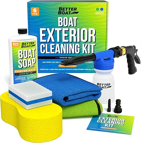 Kit de limpieza de barco, jabón de lavado, pistola de espuma, esponja, paños de microfibra, limpiador marino para pontón, pesca, botes de lubina,