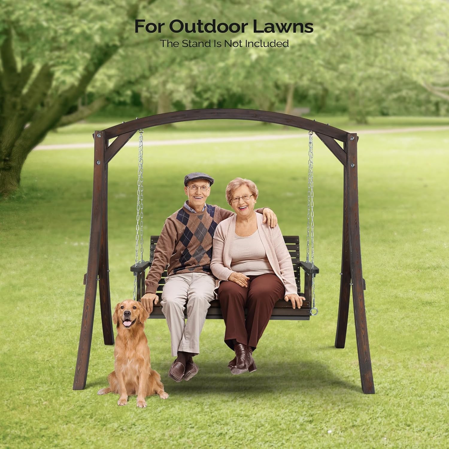 VINGLI Upgraded Patio Wooden Porch Swing for Courtyard & Garden, Heavy Duty 880 LBS Swing Chair Bench with Hanging Chains for Outdoors (Rustic, 4 FT)
