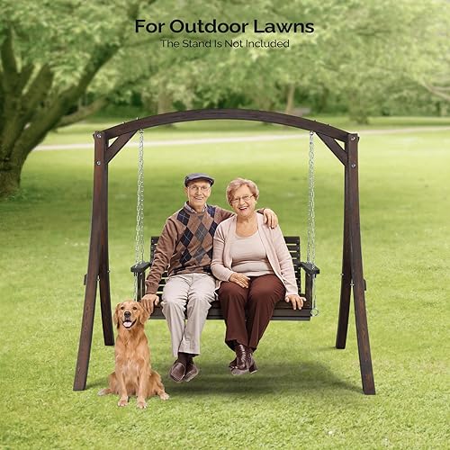 Miniatura 8 de VINGLI Columpio de madera mejorado para patio y jardín, silla columpio resistente de 880 libras con cadenas colgantes para exteriores (rústico, 4