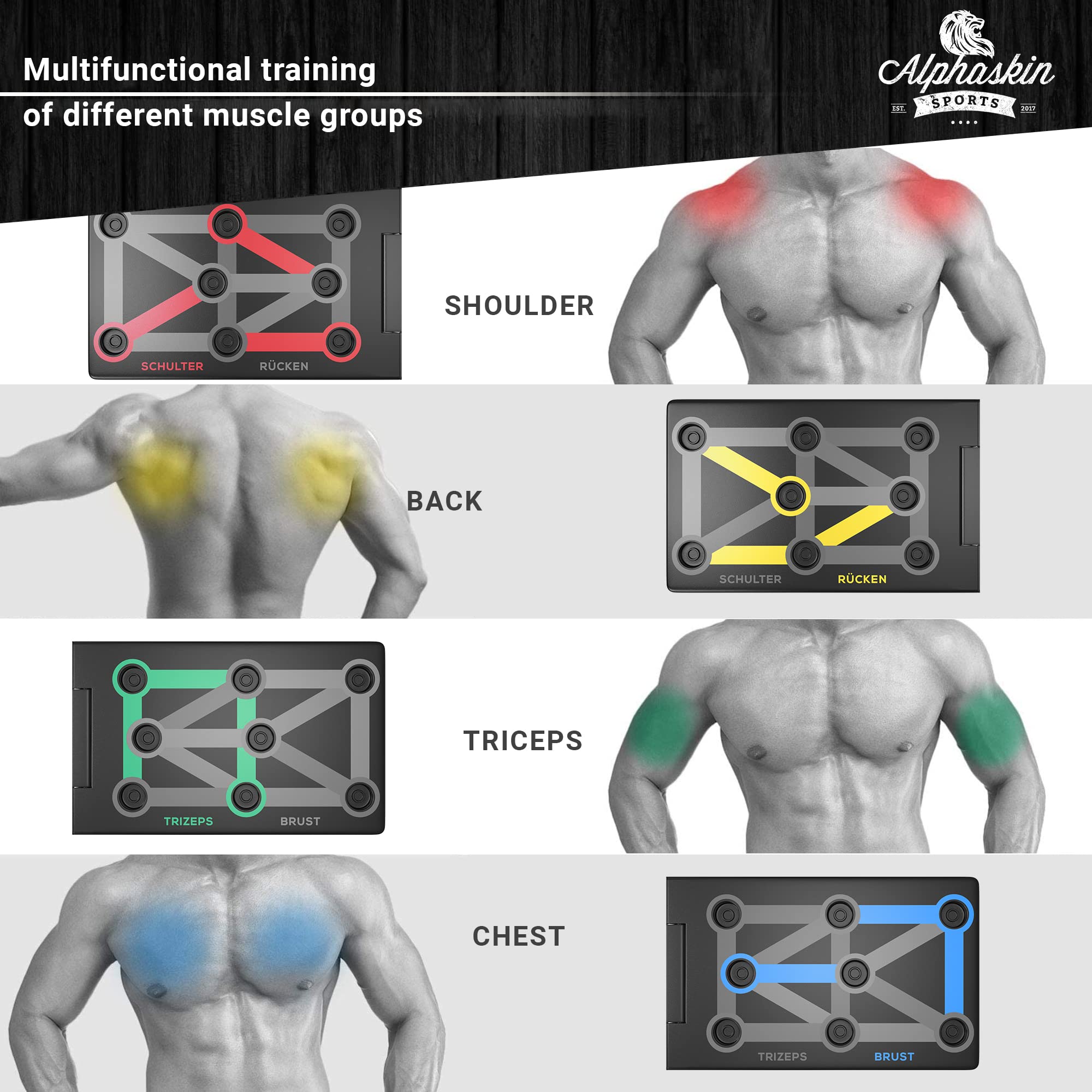 ALPHASKIN® Premium Push Up Board Set I Push Up Grips Homeworkout I 9 in 1 Push Up Board I Homegym I Home Fitness Equipment