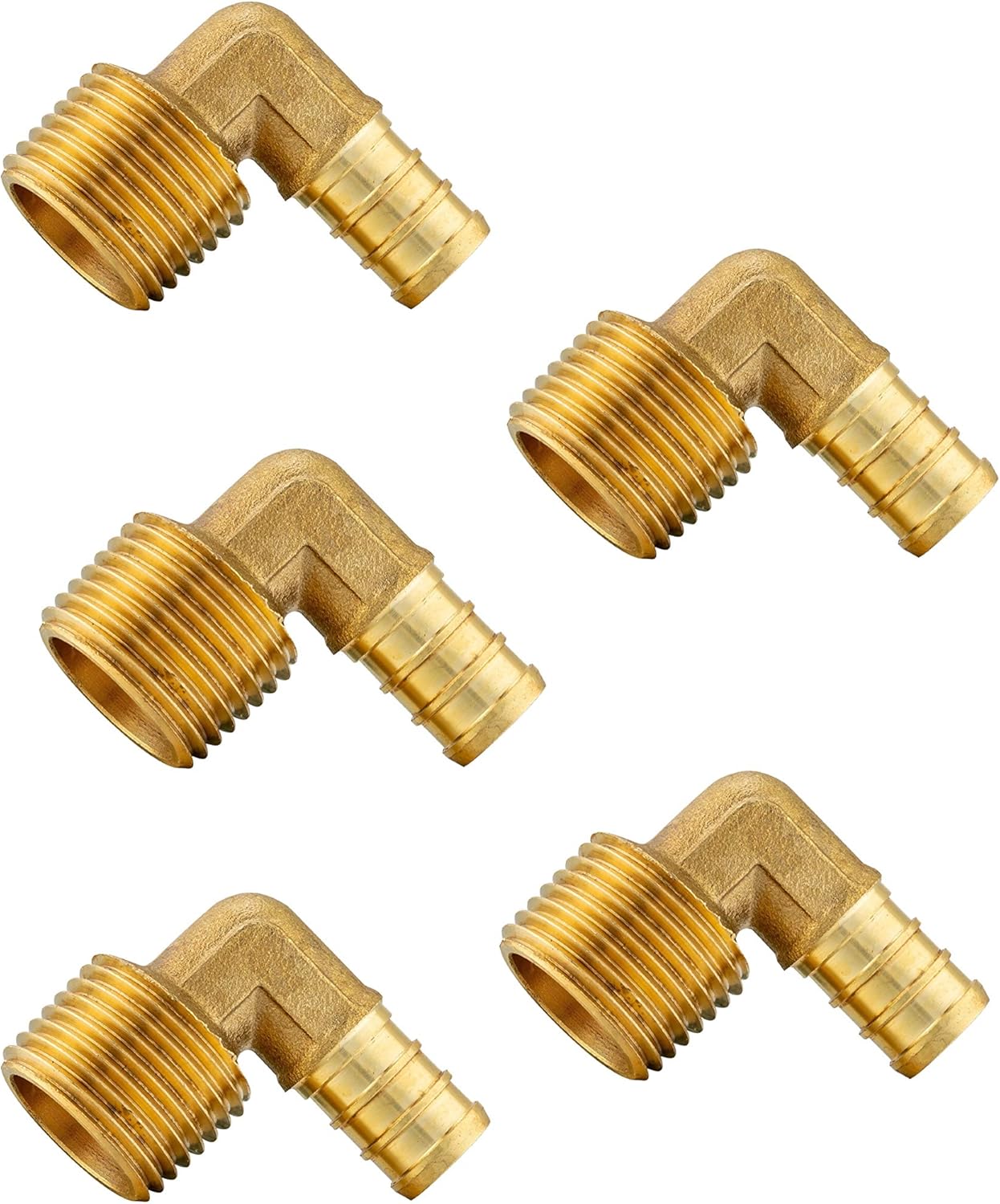 (Pack of 5) EFIELD Pex 3/4"x 1/2" Male Threaded NPT Elbow Brass Barb Crimp Fittings, ASTN F1807,(PEX1807101-5PCS)