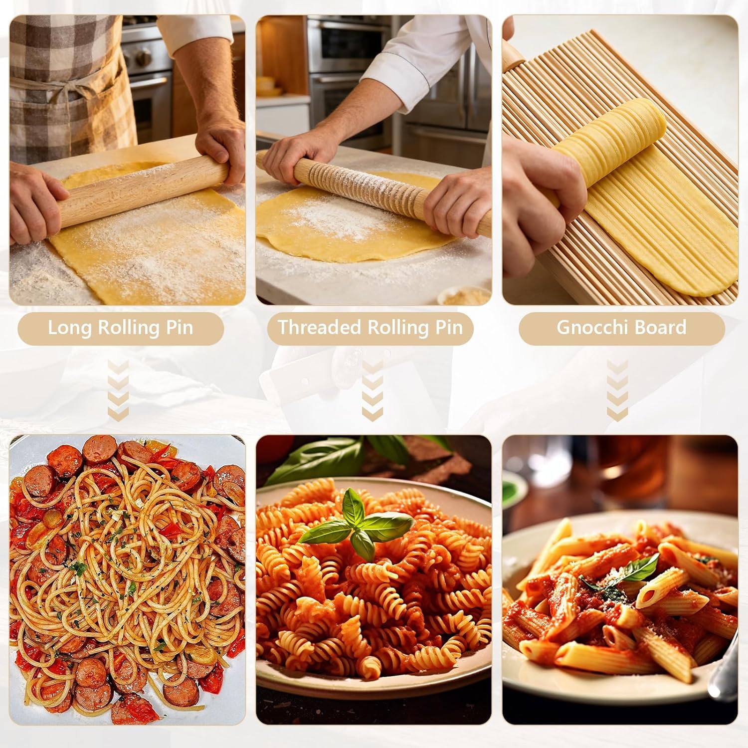 11 Pcs Pasta Making Tools-3 Size Rolling Pins，2 Dumpling Molds，Dumpling Marker，Square and Round Pasta Stamp,Dough Cutter,Pasta Drying Rack,Gnocchi Board,Pasta Making Kit Accessories for Home