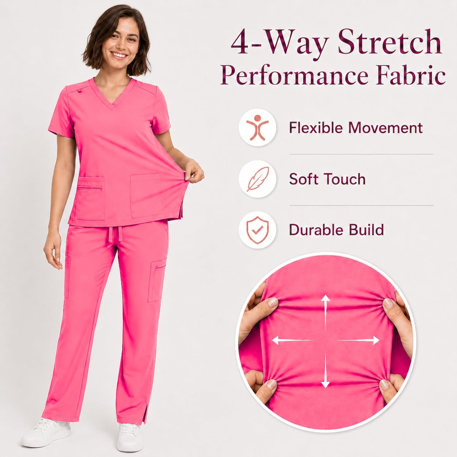 M&M SCRUBS Women’s Scrub Set, Stretch Medical Scrubs, V-Neck Top & Cargo Pants, Moisture Wicking Nurse Uniform