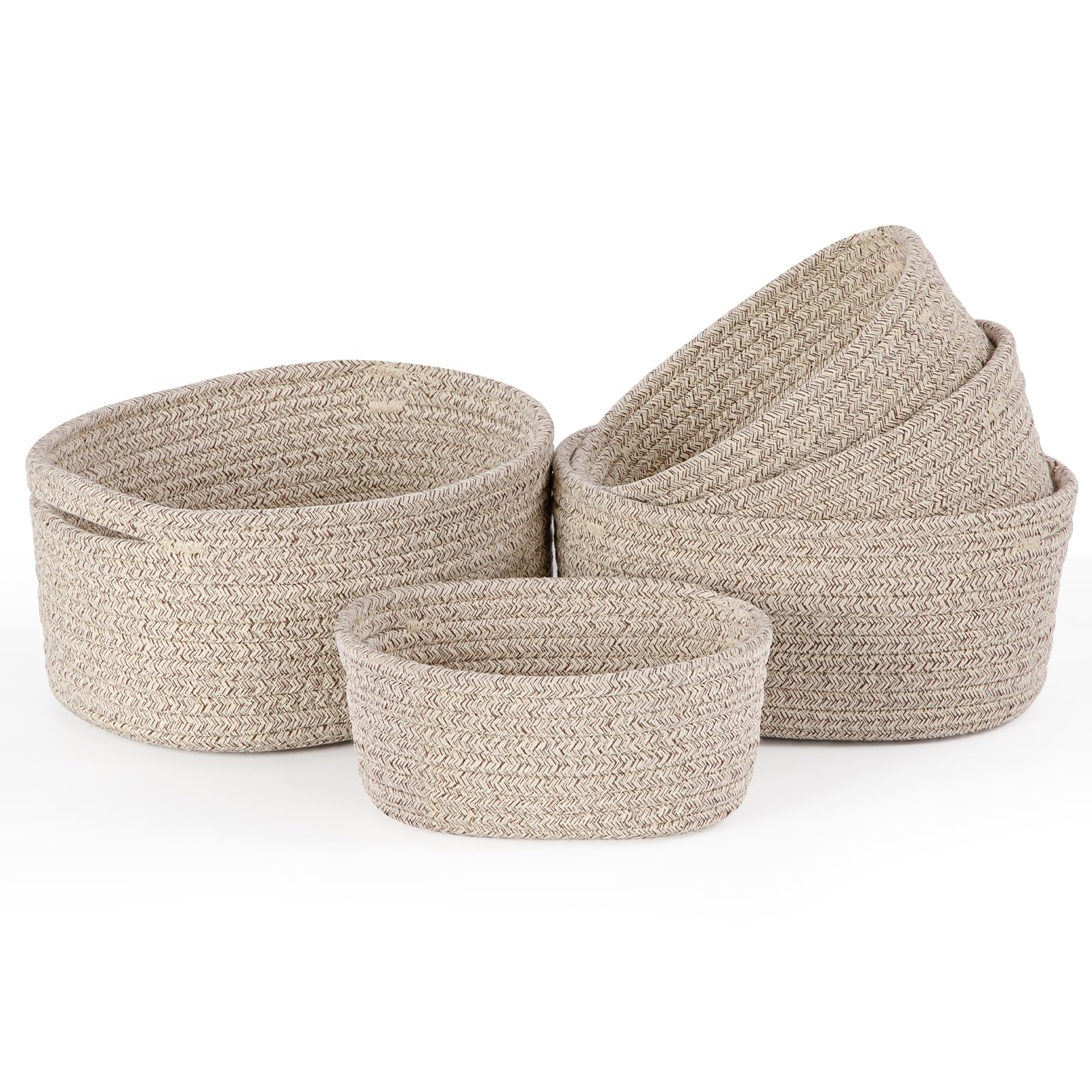 Juego de 5 Cestas Almacenaje de Cuerda de Algodón, Cestas Organizadoras Baño, Cesta Juguetes Bebe, Cesto Toallas Baño, Cajas Almacenaje Decorativas, Desierto