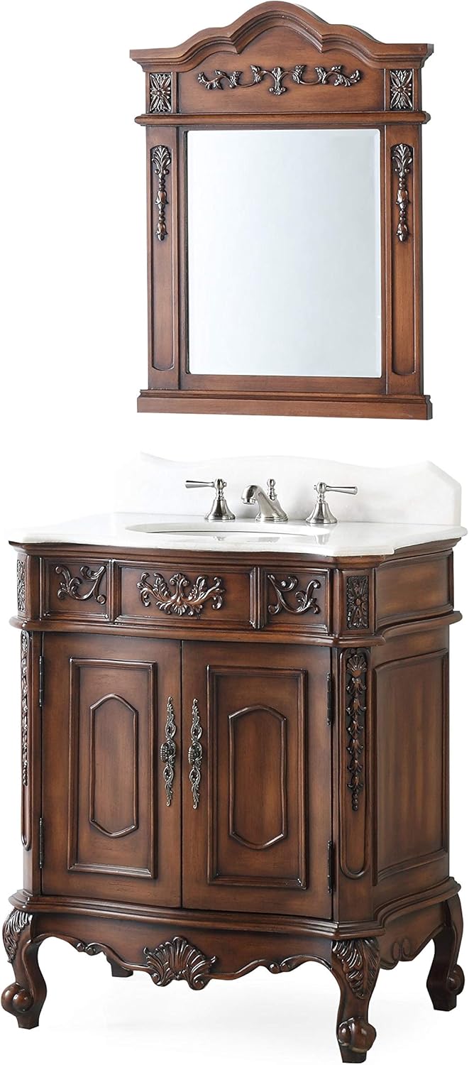 30.75" Ellenton Vintage Antique Style Bathroom Sink Vanity & Mirror Set HF-080W-TK-BS-MIR