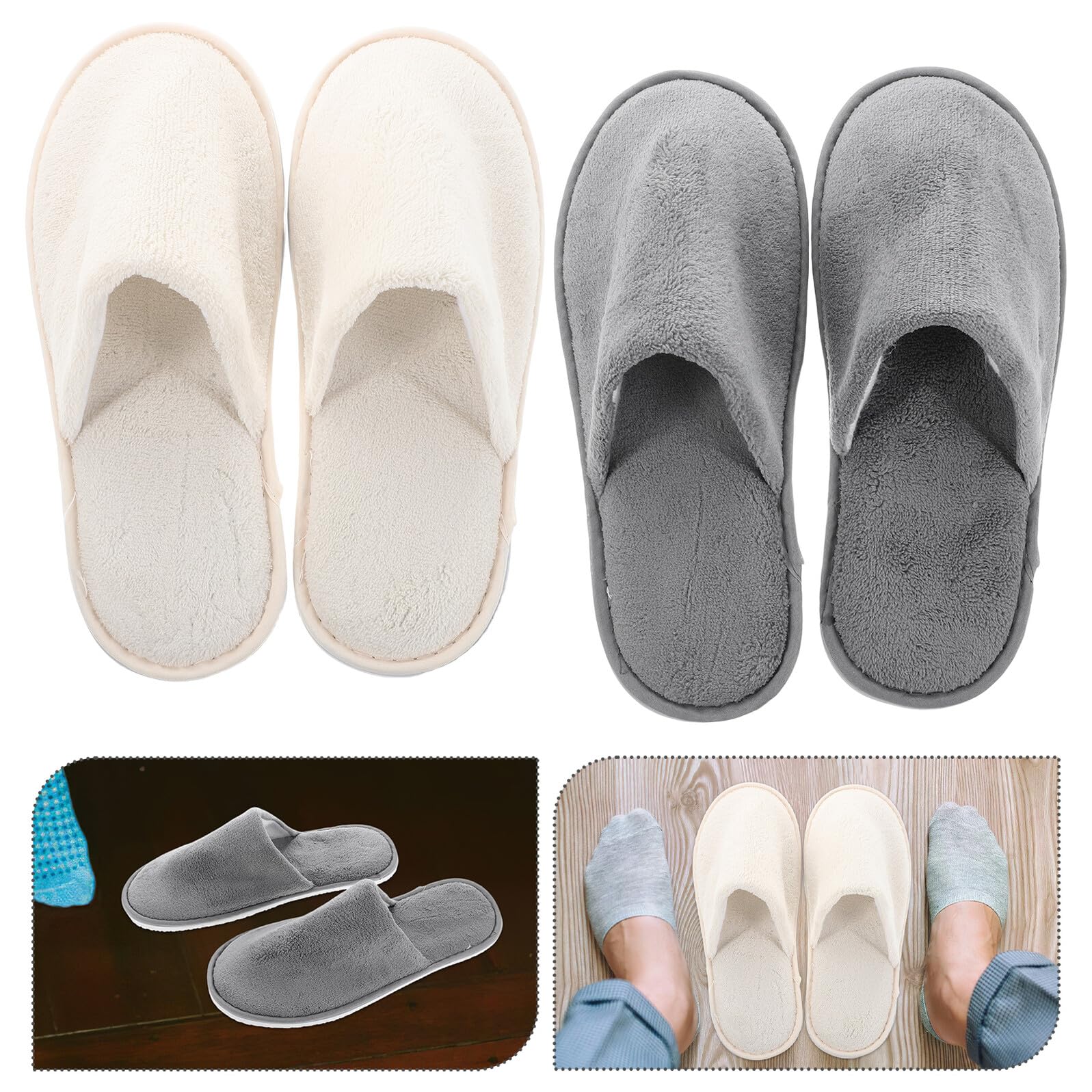 CALLARON 6pares Zapatillas de Hotel Unisex Zapatillas Lavables Máquina de Viaje Plegables para Hoteles Baños y Casas de Huéspedes Paquete Color Neutro