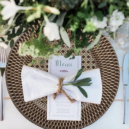 Miniatura 6 de Spsyrine Platos de carga rústicos de plástico de ratán sintético, juego de 6 elegantes cargadores de platos redondos para cenas, decorativos para