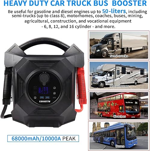 Miniatura 2 de Arrancador de salto ultra potente paquete de refuerzo de batería de 10000 A 12 V24 V con cables de puente comerciales, iluminación LED y carga