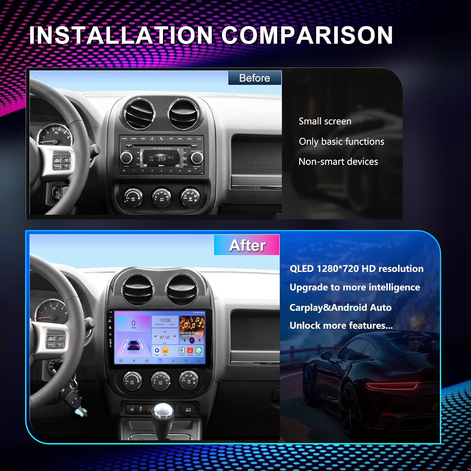 Car Radio Stereo for Jeep Compass Patriot 2010-2016,10" Android 13 Touchscreen Head Unit,Wireless CarPlay & Android Auto,GPS Navigation,HD Backup Camera,Mirror Link,WiFi 6,Bluetooth 5.4,FM,SWC