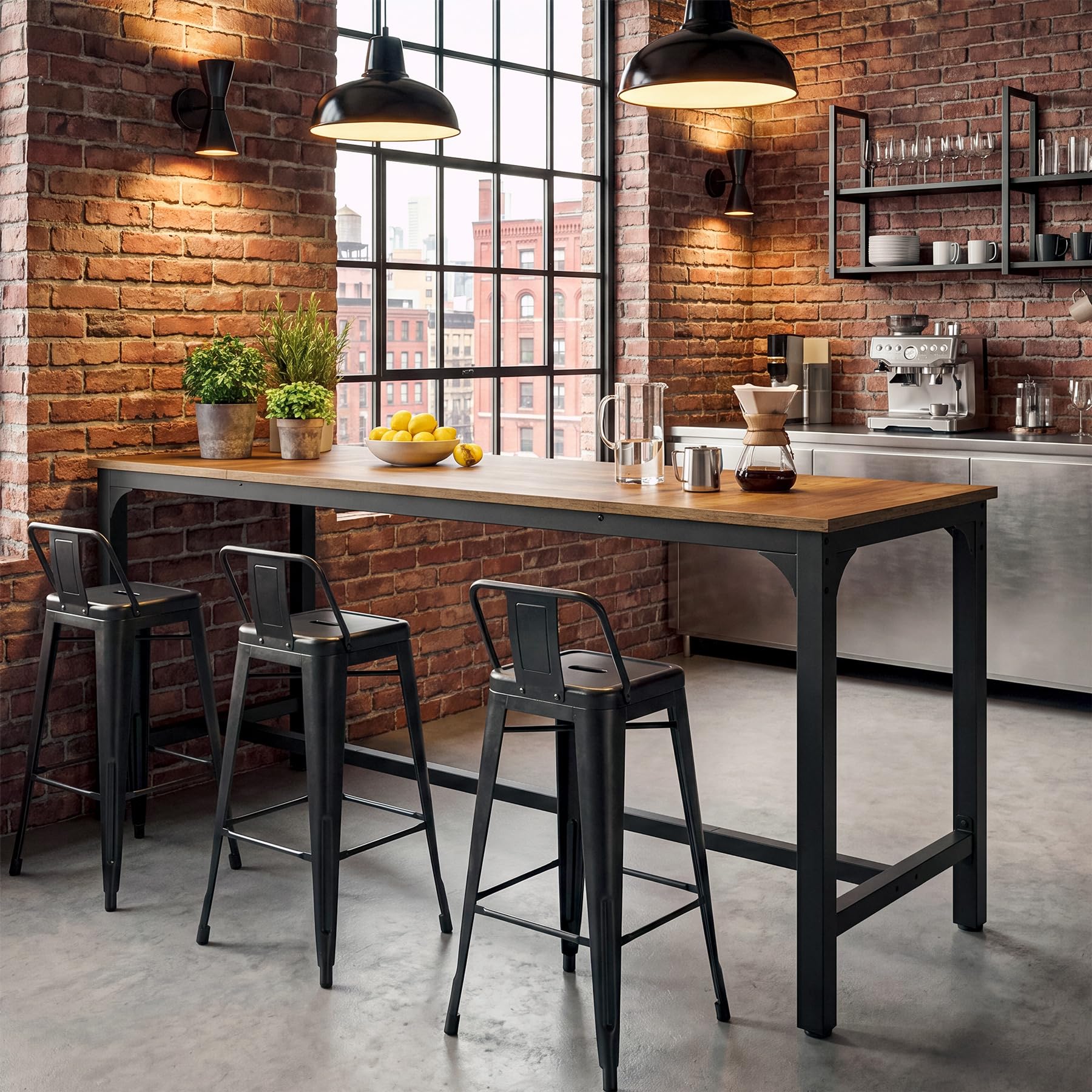 Tribesigns 180 cm Long Bar Table, Industrial Counter Height Pub Table with Metal Footrest, Rectangular High Top Kitchen Home Bar Unit for Dining Room, Bistro (Brown & Black)