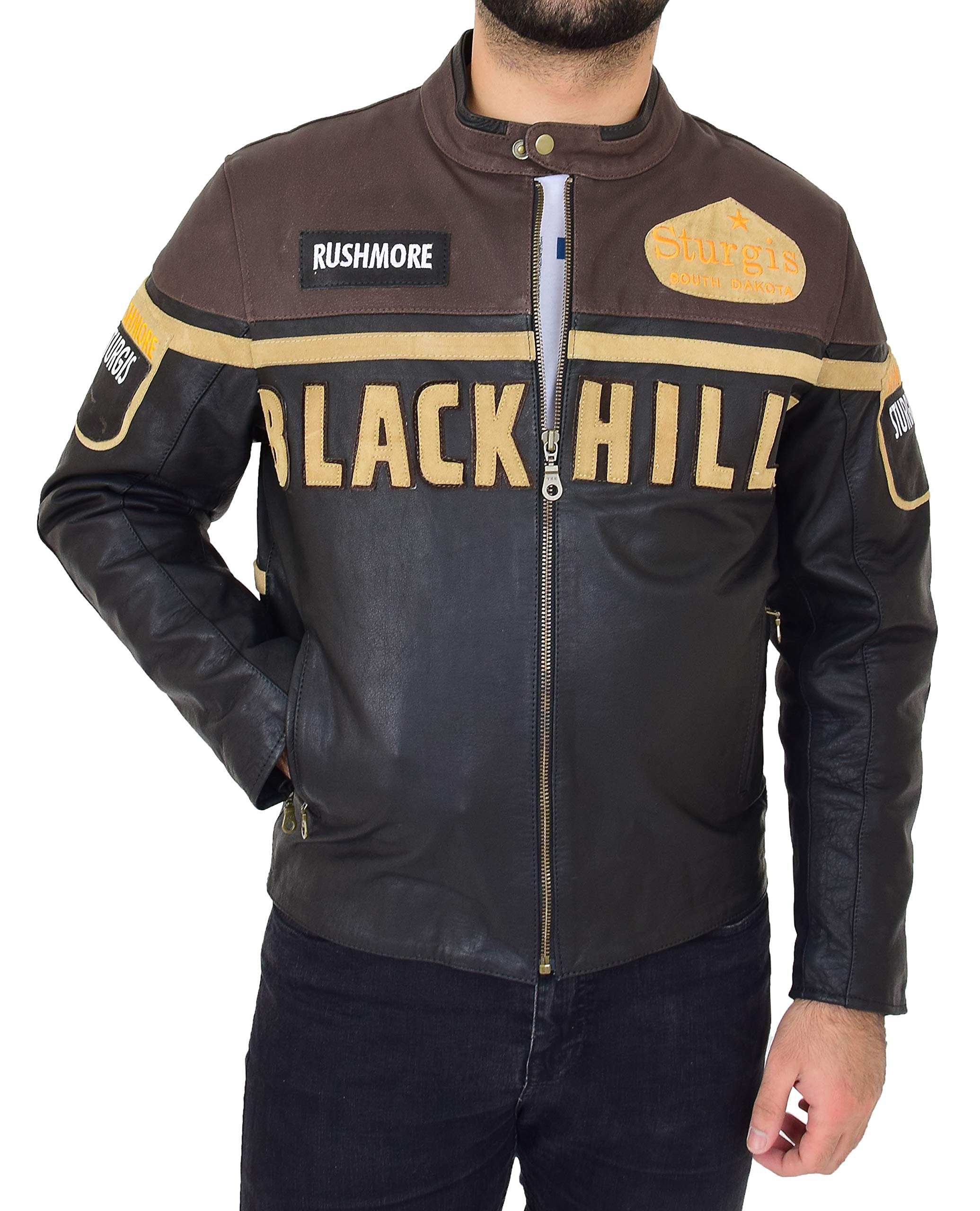 Veste de motard en cuir robuste marron pour homme coupe ajustée Small
