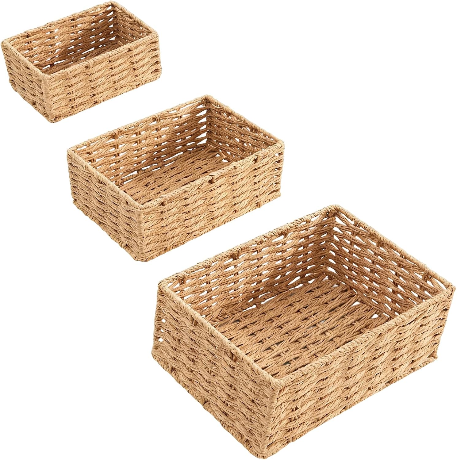 3Pcs Natural Grass Made Breathable Storage Baskets for and Ventilated Organization of Household Items Wicker Basket